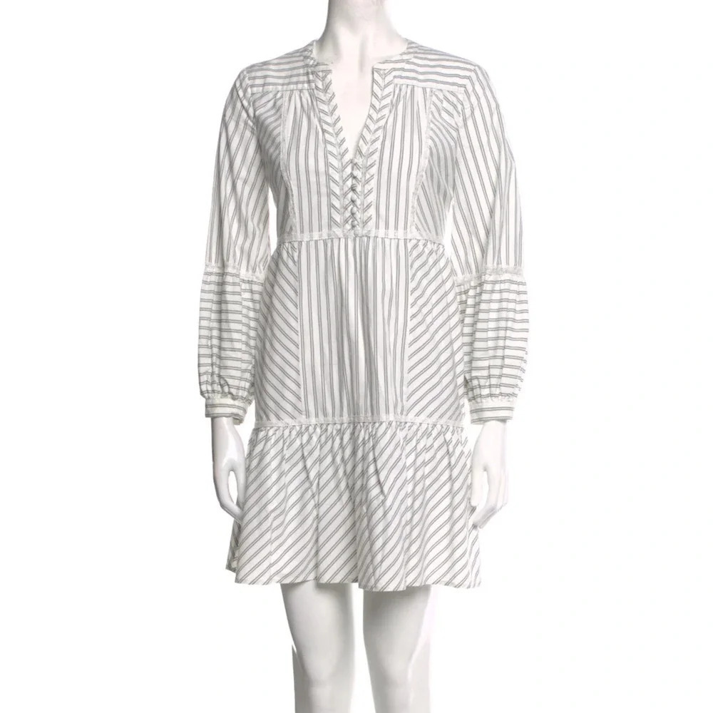 JOIE Porcelain White Stripe Lace Marison A-Line Ruffle Poplin Cotton Dress 4